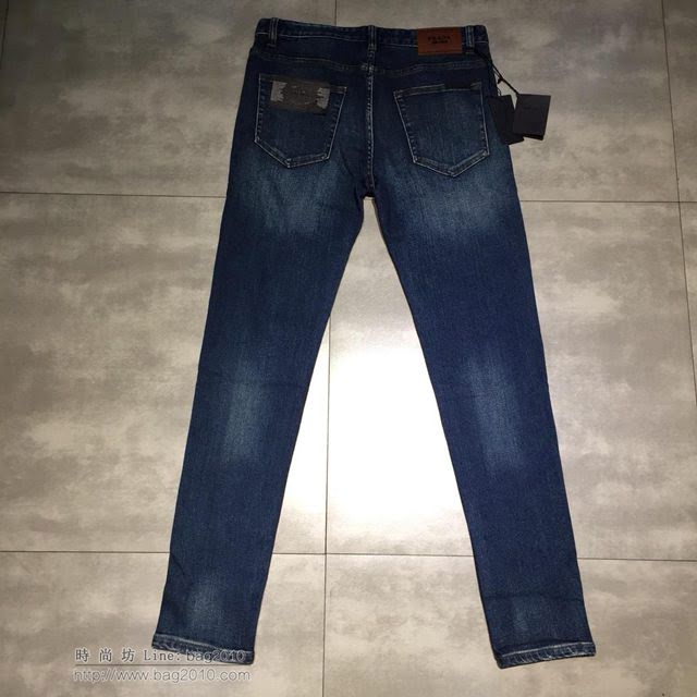 PRADA牛仔褲 19春夏新款 普拉達水洗深藍色牛仔長褲  tzy1729
